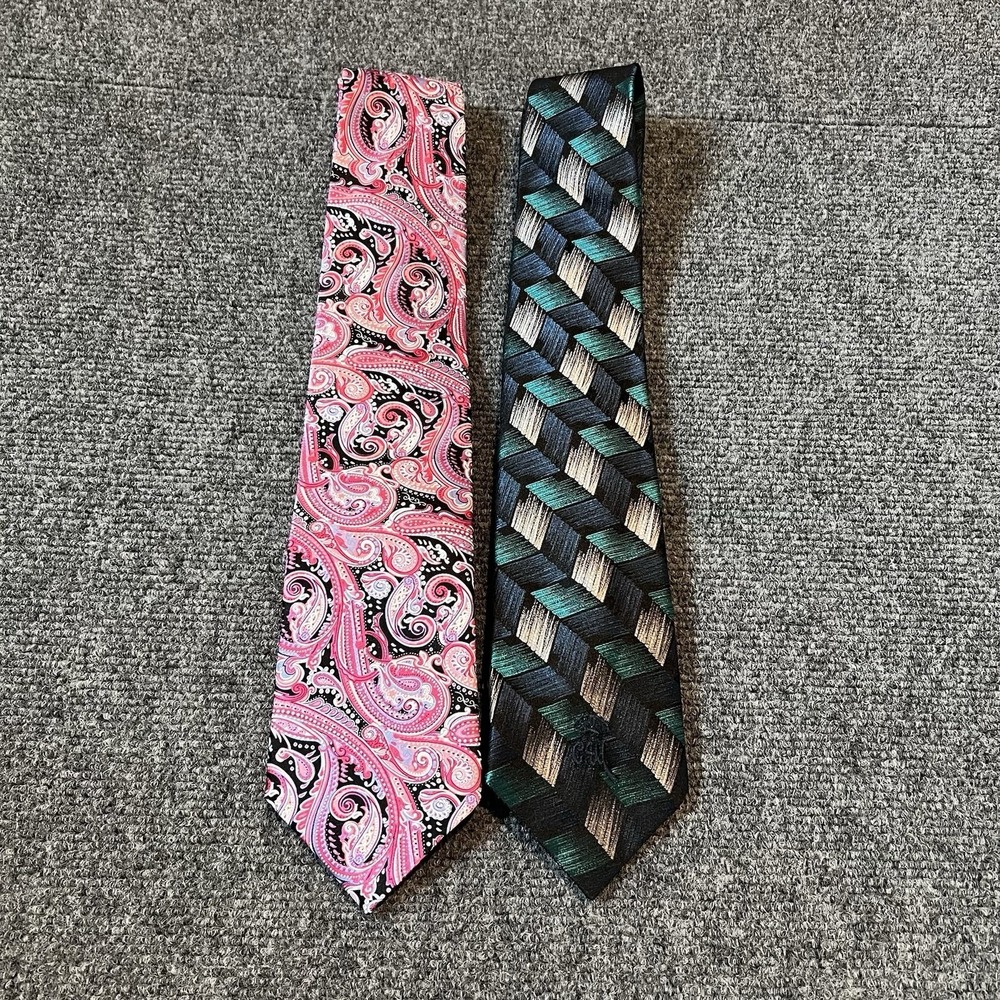 Countess Mara Ties Lot Of 2 - Pink Paisley 100% Silk & Blue Pattern